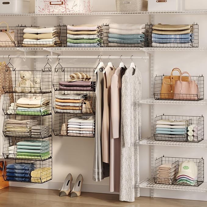 5 Tier Extra Large Closet Hanging Organizer with 5 Dividers,16.5"L x 11.8"W x 51.4"H Closet Organizers and Storage with 5 S Hooks,Clothes Organizer for Sweaters Clutches Handbags Hats Accessories - Image 2