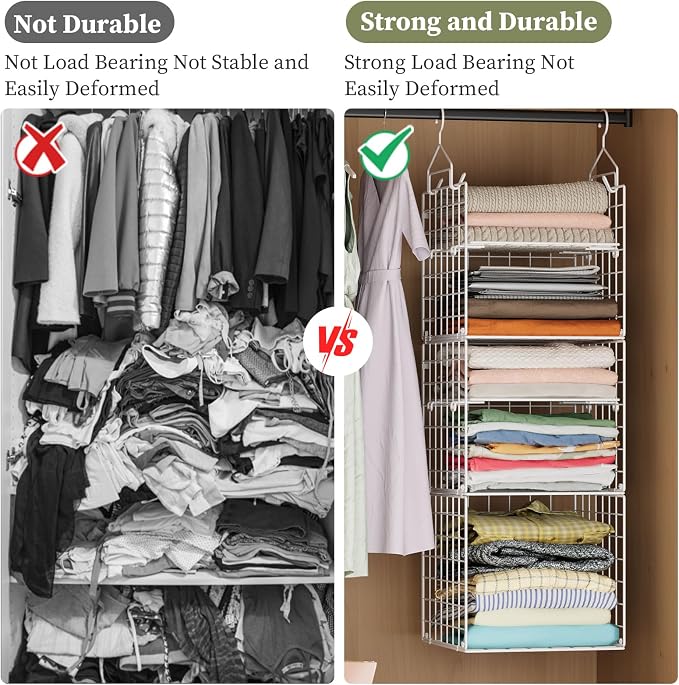 X-cosrack Closet Hanging Organizer and Storage - 5 Tier Hanging Shelves, Wire Closet Shelf Organizer Basket with Adjustable Dividers for Home Clothing Sweaters Shoes Handbags - Image 7