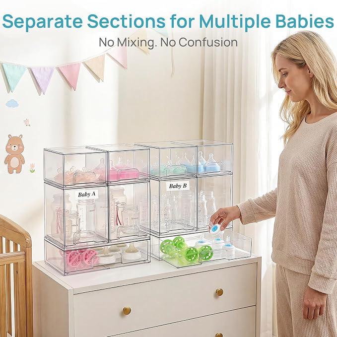 Vtopmart Clear Stackable Storage Drawers Set of 10, Baby Bottle Organizer | Multi-purpose Boxes for Bathroom Accessories, Beauty Supplies, Ideal for Kichen Countertop, Bathroom, Pantry Organization - Image 5