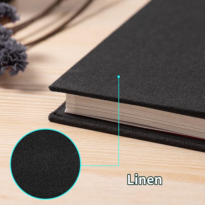 Large Photo Album Self Adhesive 4x6 8x10 10x12 13"x12.8" Magnetic Scrapbook Album 12.6"x11" Inch 60 Sticky Pages Linen Cover DIY Photo Album with A Metallic Pen and DIY Stickers(Black) - Image 4