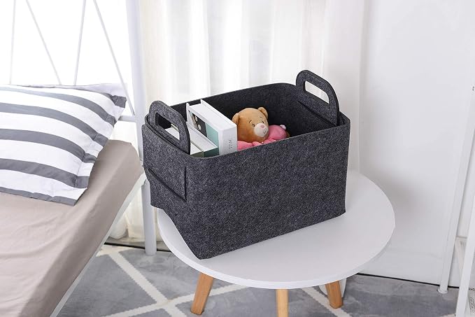 Minoisome Storage Basket Felt Storage Bin Collapsible& Convenient Box Organizer with Carry Handles for Office Bedroom Closet Babies Nursery Toys Laundry (Dark grey, 15.7inch（L）×11inch（W）×10inch（H）) - Image 3