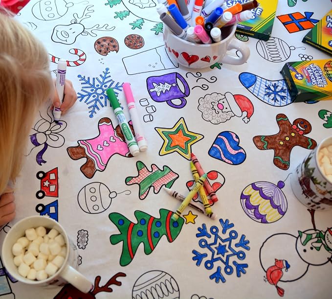 Holiday Design – Rectangle Tablecloth 60”X84” – Interactive Coloring Tablecloth for Kids – Poly/Cotton Fabric - Washable and Reusable – DIY Coloring Activity for Children and Adults - Image 8