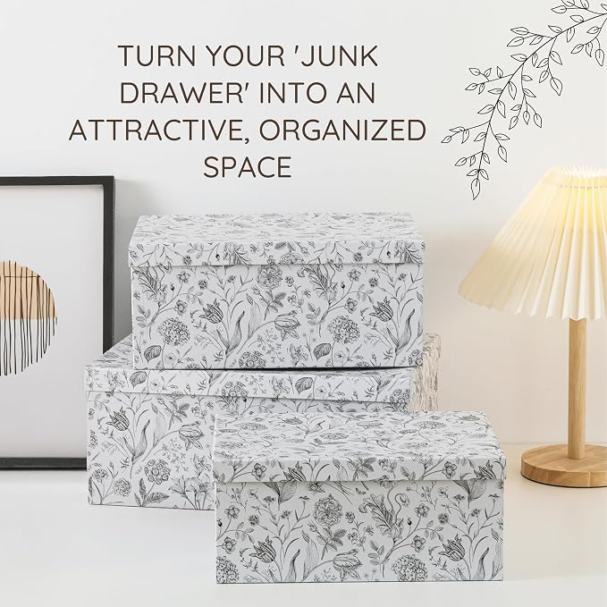 Soul & Lane - Modern Meadow Decorative Storage Boxes with Lids, Set of 3 | Large Nesting Cardboard Keepsake Boxes for Memories, Photos and Gifts, Pretty Modern Floral Containers for Home Decor - Image 5