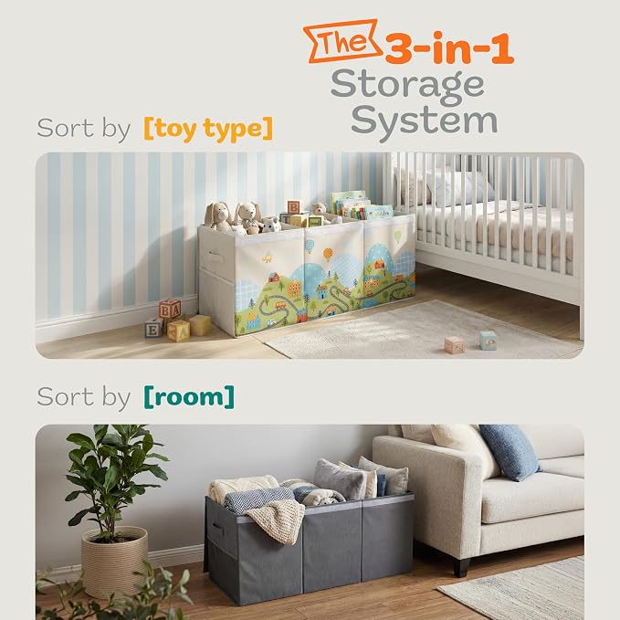 SoftOwl Extra Large Toy Storage Organizer with Lid - Sturdy, Collapsible Toy Chest Storage Box with Cute Design - Toys Bin with Dividers for Kids, Boys, Girls, Nursery, Bedroom, Play room 37"x16"x14" - Image 6