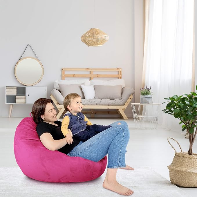 Bean Bag Stuffed Animal Storage Chair Cover (No Filler) for Kids and Adults. Extra Large Bird's Nest Beanbag Memory Foam Soft Premium (Pink, 3 ft (Cover Only)) - Image 3