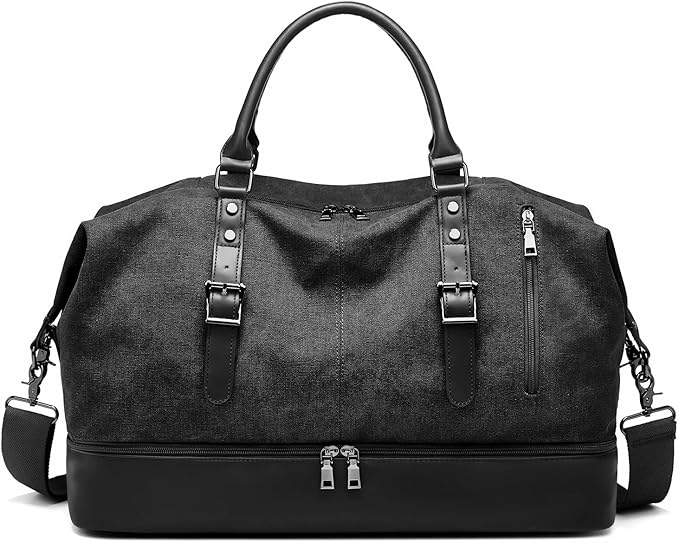 Canvas Duffle Bag for Travel, Weekender Overnight Bag for Women Men with Shoe Compartment Carry on Duffle Bags for Airplanes Gym Sport Business Bag by SSWEISIKER
