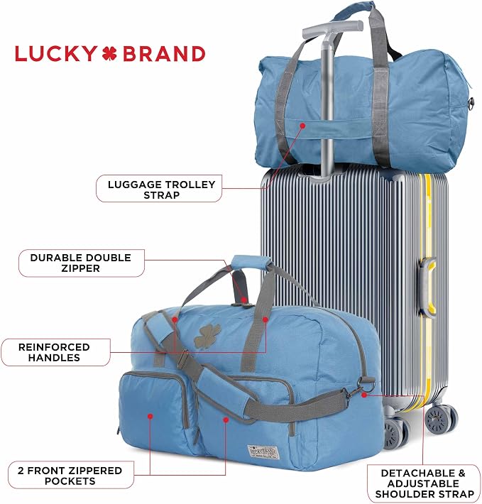 Lucky Brand Large Duffle Bag for Travel, Foldable Weekender Duffel bag | Travel Overnight Duffel bag, Adjustable Shoulder Strap, Front Zip Pockets, Spacious Capacity, Unisex Lightweight Travel Bag - Image 6
