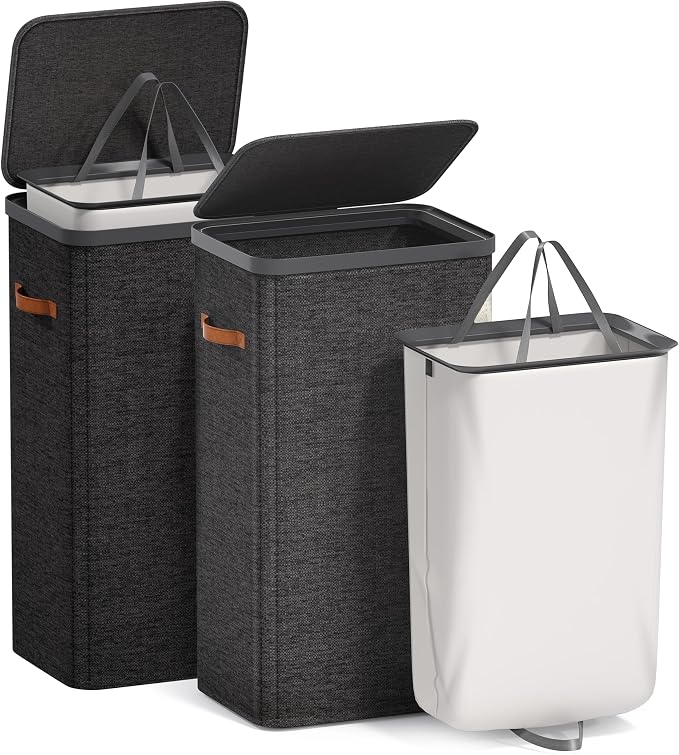 Sorbus Laundry Hamper with Lid - Collapsible Fabric Laundry Basket with Handles and Removable Laundry Bag – 26.5 Gallon (100 L) Dirty Clothes Hamper for Bedroom, bathroom and dorm - 2 Pack (Black) - Image 7