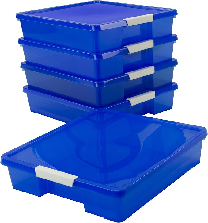 Storex Classroom Craft Project Box – Stacking Plastic Organizer Fits 12x12 Scrapbooking Paper, Blue, 5-Pack (63203U05C) - Image 4