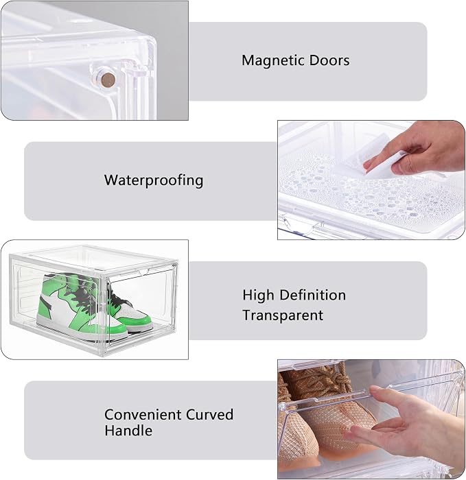 Attelite 12Pack Shoe Boxes Storage Stackable Clear Shoe Organizer X-Large | Clear Shoe Box for Sneakers Boots & Heels, Thicken & Sturdy Plastic,Magnetic Door,Tool-free Assembly,Fit up to Men's Size 12 - Image 3