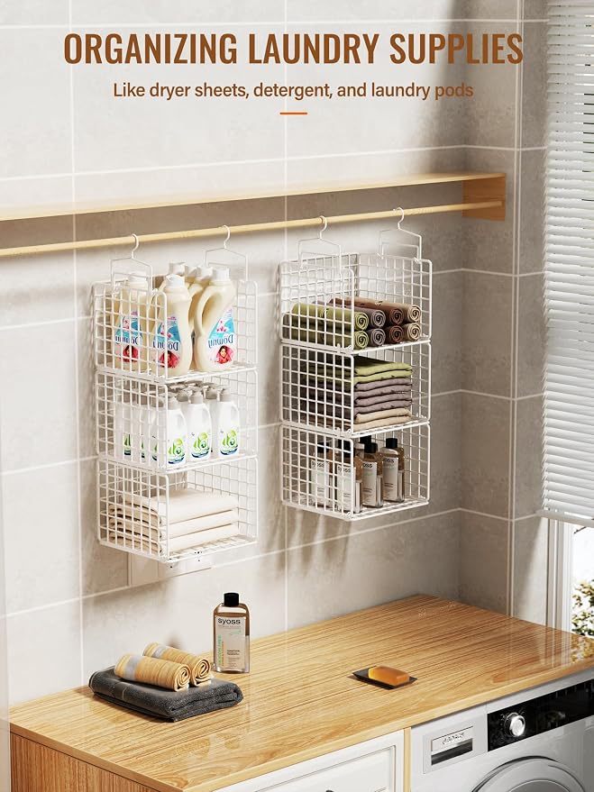 6 Tier Closet Hanging Organizer, Metal Closet Organizers and Storage with 4 Hanging Hooks 4 S-Hooks for Wardrobe Laundry Room, Wire Storage Shelf for Clothes Sweaters Pants (White) - Image 6