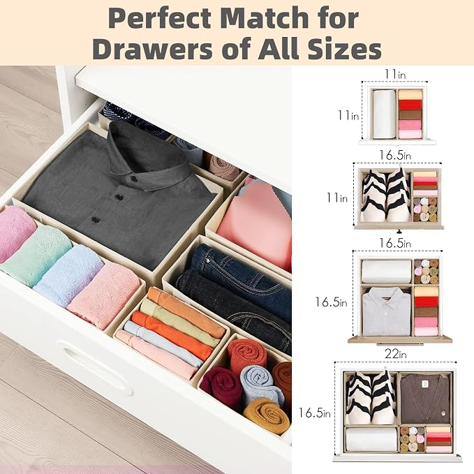 Drawer Organizer Clothes, 8 Pack Underwear Drawer Organizer, Foldable Cloth Storage Box Closet Organizers and Storage for Clothes, Socks, Scarves, Ties (Beige) - Image 5