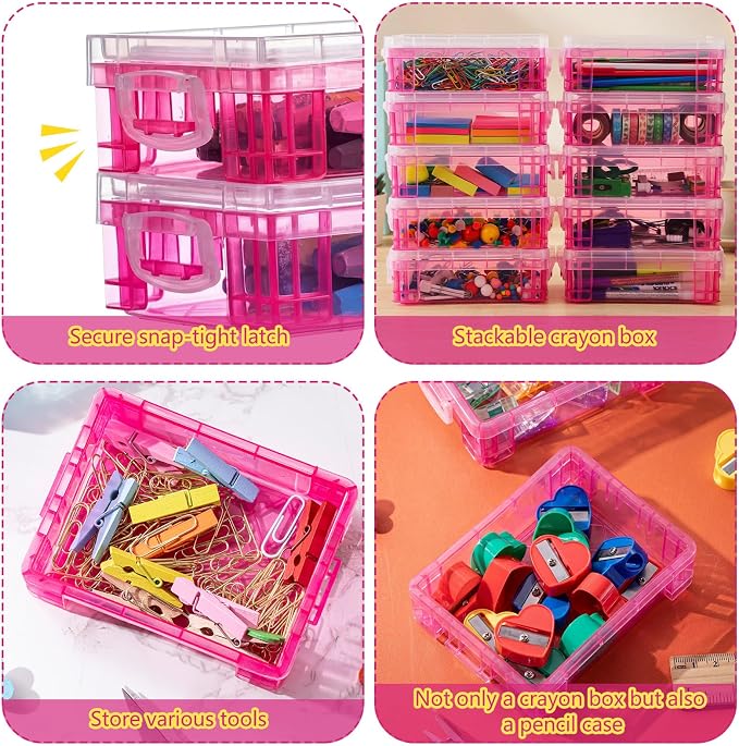 Suzile 40 Pcs Plastic Crayon Boxes Holds 24 Crayon with Snap Lid Storage Container Clear Stackable Case for School Office Classroom Supplies Pen Pencil Craft(Red) - Image 3