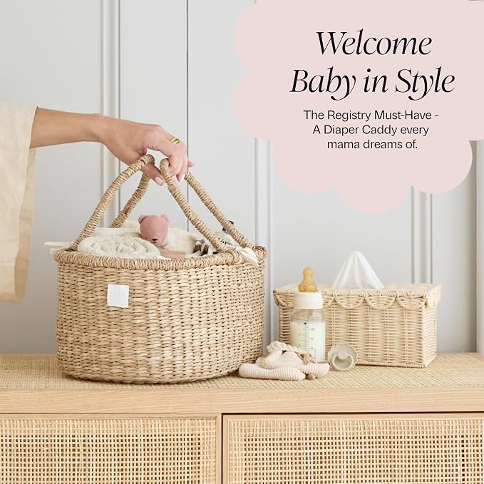 BEBE BASK Premium Baby Diaper Caddy Organizer Basket with Cotton Divider | Handmade & Award-Winner, Seagrass Caddy Basket, Newborn Essentials, Nursery Basket, Removable Divider, Baby Shower (ROSA) - Image 6