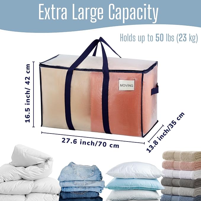 VENO 8 Pack Heavy Duty Moving Bags, Extra Large Storage Bags with Reinforced Handles & Strong Zippers, Foldable & Reusable Moving Box Alternative for Clothes & Dorm Storage - Image 4