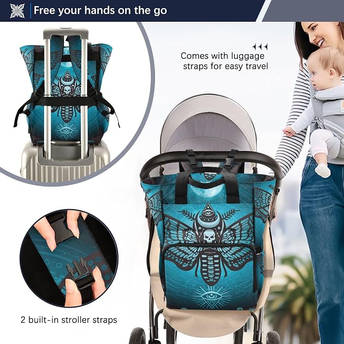 MNSRUU Diaper Bag Skull Butterfly Diaper Bag Backpack Multifunction Travel Diaper Bag Tote Large Capacity Diaper Changing Backpacks for Moms Dads - Image 4