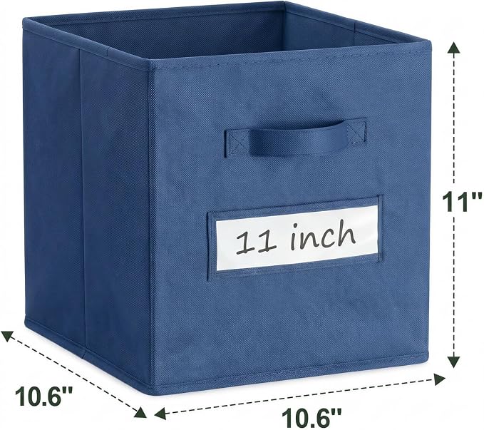 Storage Bins,11" Cube Storage Bin with Labels,10pcs,Navy Blue | Fabric Storage Cubes for Shelves,11 Inch storage cube bins with 10 Labels Window Cards & a Pen. - Image 3