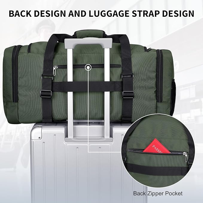 WITZMAN Duffle Bag for Men Large 54L Travel Duffel with Shoe Compartment | Water-resistant Nylon, Dry-wet Pocket, Fits 16" Laptop, Convertible for Gym, Weekender, Sports, Overnight, B717 Army Green - Image 6