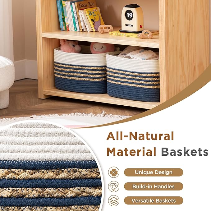 UBBCARE 1 Pack Baskets for Organizing, Woven Storage Baskets for Toys and Towel, Rectangle Cotton Rope Basket with Handles, 14''L x 8''W x9''H, Navy Blue - Image 3