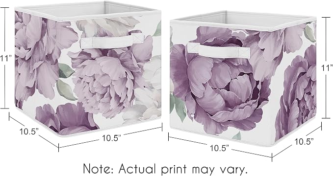 Sweet Jojo Designs Lavender Purple Boho Shabby Chic Floral Girl Collapsible Fabric Storage Cubes Foldable Bins Organizer Boxes Kids Baby Childrens Toys - 2 Set Violet Ivory Bohemian Vintage Watercolor - Image 3