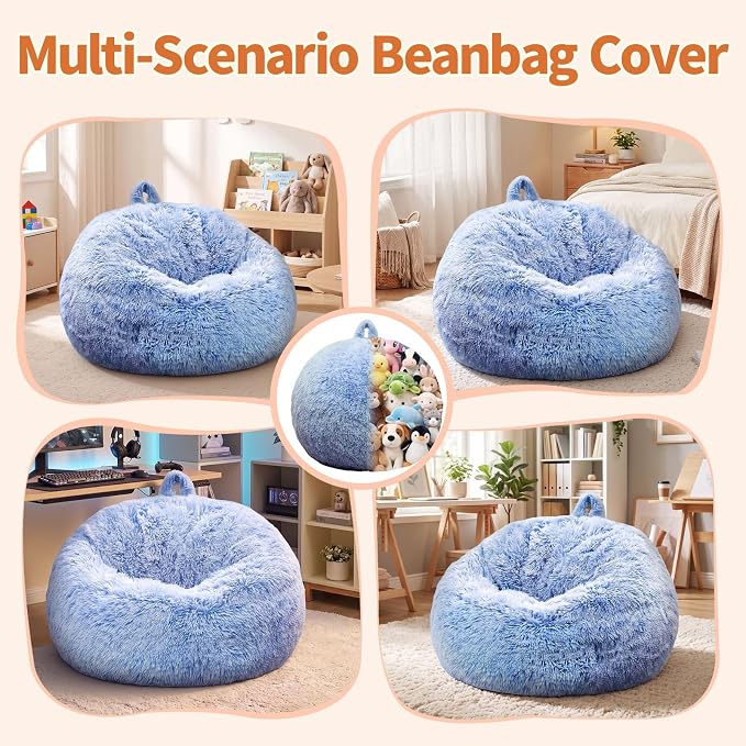 Stuffed Animal Storage Bean Bag Chair Cover, Soft Bean Bag Cover | Fluffy Faux Fur Stuffed Animal Storage Chair, Non-Slip Bottom, Fill with Plush Toys or Blankets, for Adults Teens Kids Girls - Image 7