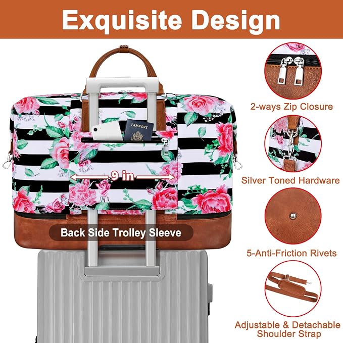 TIBES Travel Weekender Bag for Women, Overnight Bag with Shoe Compartment | 3PCS Large Travel Duffel Bag for Gym, Travel, Hospital, Business Trip, Carry On Tote, Wet & Dry Separation, Water Resistant - Image 5