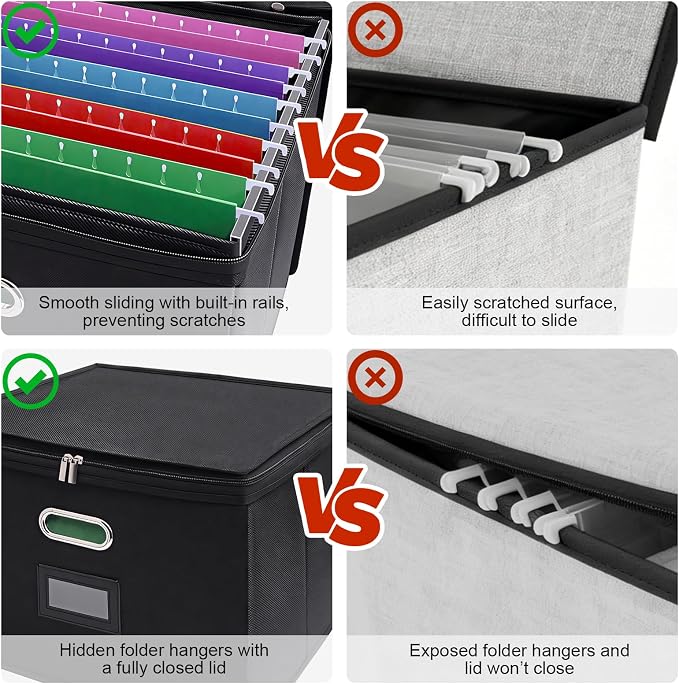 8 Pack File Organizer Boxes with Lids, Collapsible Document Storage Bin with Mesh Pockets & Zipper, Fits Letter/Legal Size Folders for Home Office Classroom Organization (Black, No Folders) - Image 4