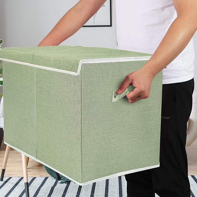Large Toy Box Chest Storage with Lid, Collapsible Kids Toy Storage Box Bin | Toy Chest with Rivets Handles for Kids, Boys, Girls, Nursery, Playroom, Living Room, Bedroom, 25"x 13" x 16" (Linen Green) - Image 5