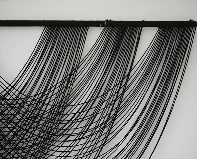 Flber Macrame Wall Hanging Black 59.00" W x 31.00" L Boho Wall Decor Large Boho Yarn Tapestry Living Room Bedroom Home Wall Décor | Black Neutral Style, for Living Room Bedroom Headboard Accent, Handwoven Yarn Texture, Large Boho Wall Art - Image 6