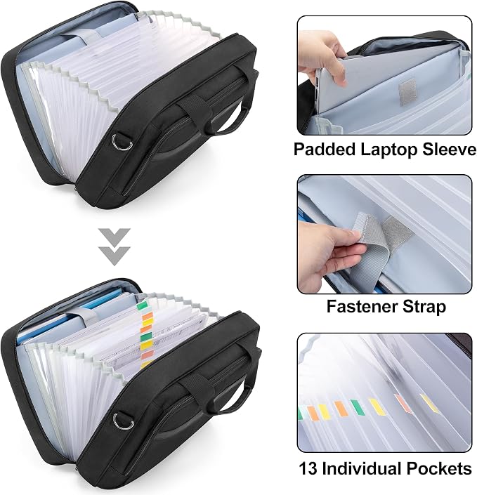 Accordion File Organizer with Lockable Zipper, Expanding File Folder | Accordion File Folder with Handle, Expanding Folder Document Bag for A4 / Letter Size Files, Portable Office Storage - Image 2