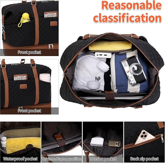 Weekender Bag, Large Travel Duffel Bag for Women, Carry on Overnight Bag with Shoe Compartment and Toiletry Bags - Image 3