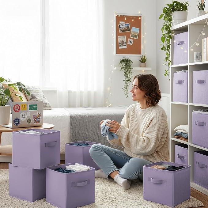 GRANNY SAYS 11 Inch Cube Storage Bins, Lavender Purple, 6-Pack | Collapsible Cube Organizers with Thickened Base Plate, Sturdy Handles, Decorative Baskets for Shelves, Closet - Image 4