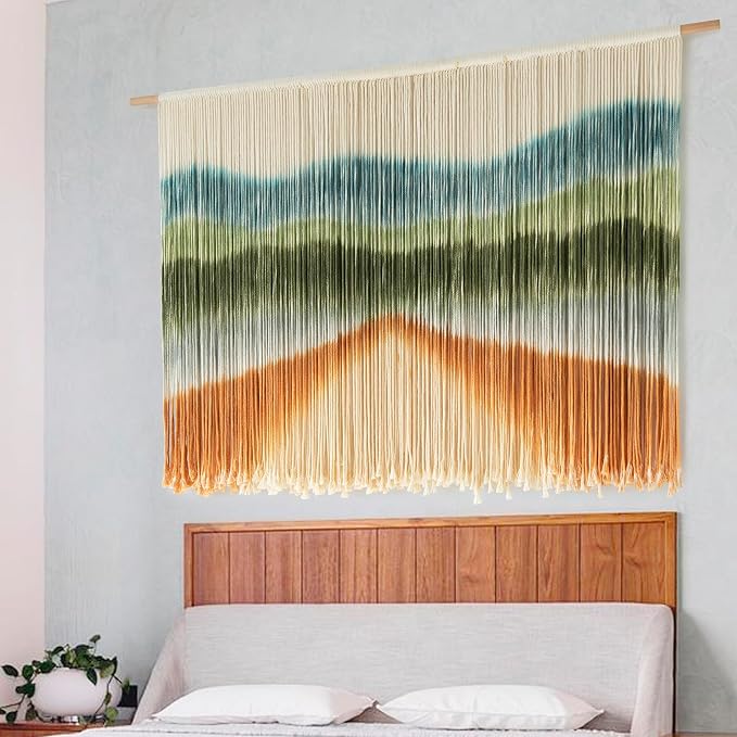 IOWER Macrame Wall Hanging Dip Dyed Mountain Wall Art Fiber 57" W*35" L | For Bedroom Living Room Nursery, Wedding Backdrop,Modern Style, Rustic Home Accent, Farmhouse Decor, Housewarming Gift - Image 2