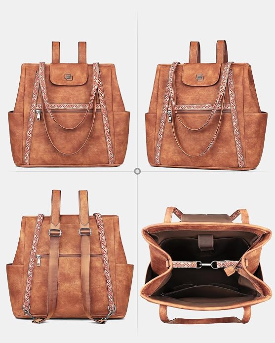 Large Laptop Tote Bag for Women Designer Leather Laptop Bag, 15.6in | Fashion Travel Backpack Purse Shoulder Handbag Fits 15.6 Laptop, Daily, Work, Business Trip, Weekend Travel, Teacher - Image 8