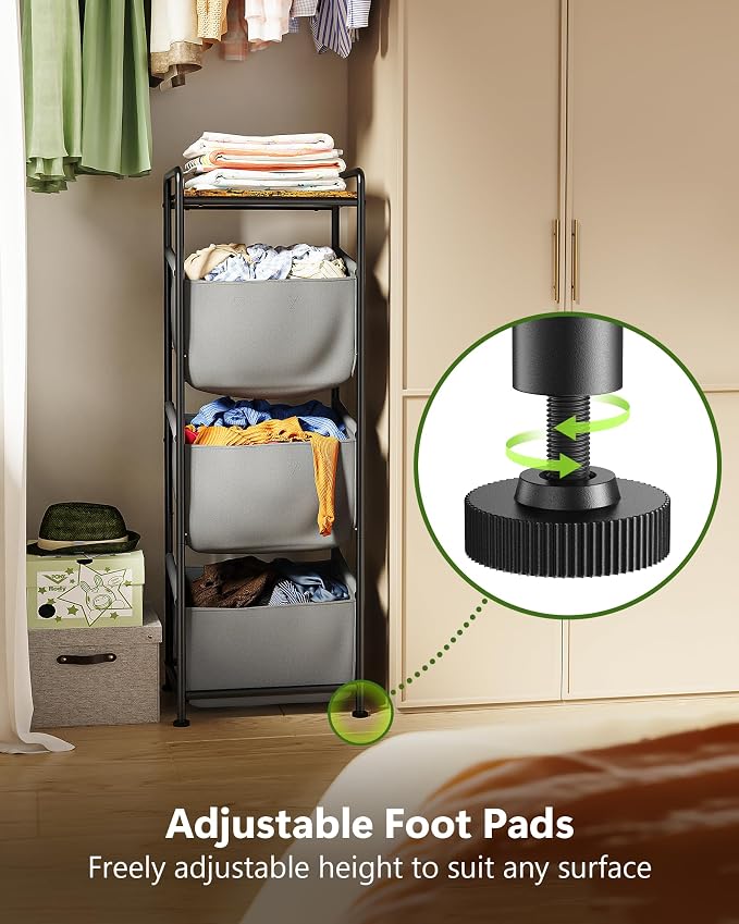 3 Section Laundry Sorter with Removable Bags, 120L Vertical Laundry Hamper with Shelf, Stackable Laundry Baskets organizer for Bathroom, Apartment, Dorm (Gray, With Shelf) - Image 6