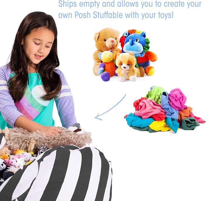 Posh Stuffable Kids Stuffed Animal Storage Bean Bag Chair Cover - Childrens Toy Organizer, Medium 27" - Canvas Stripes Gray and White - Image 3