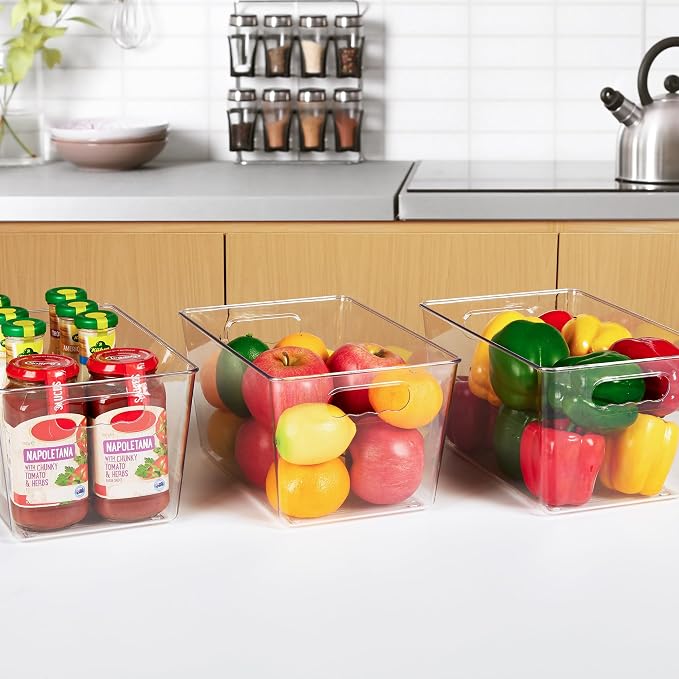 YIHONG Clear Plastic Storage Organizer Bins, 4 Pack Pantry Food Storage Bins with Handle for Kitchen,Refrigerator, Freezer,Cabinet Organization and Storage | Plastic Bins, Pantry Storage Containers for Kitchen, Freezer, Cabinet, Closet, Bathroom, Under... - Image 8