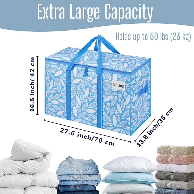 VENO 10 Pack Heavy Duty Moving Bags, Extra Large Storage Bags with Reinforced Handles & Strong Zippers, Foldable & Reusable Moving Box Alternative for Clothes & Dorm Storage - Image 4
