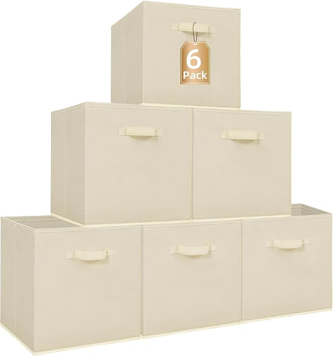 STORAGE MANIAC Storage Cubes, 13 Inch Collapsible Storage Bins with Handles, 6 Pack Fabric Foldable Bins for Organization, Durable Storage Bins for Closet, Shelves, Offices, 6-Pack Beige by STORAGEMANIAC