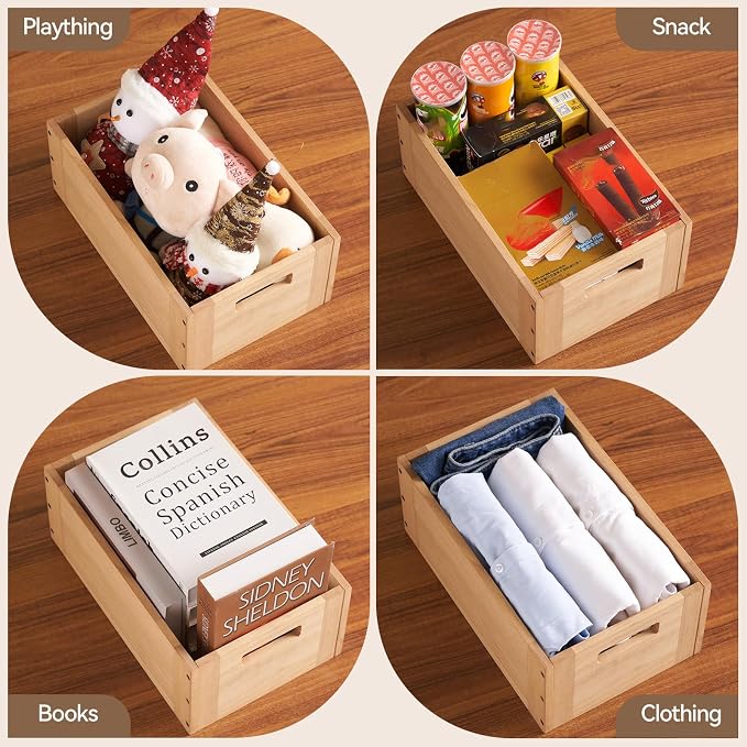 KIRIGEN Stackable Wood Storage Cube with Handles, Open Cubby Bin, Natural | Open-Front Wooden Box Crate for Books, Clothes, Shoes, Closet Storage, and Display for Home Office, Assembly Required C5-NA - Image 3