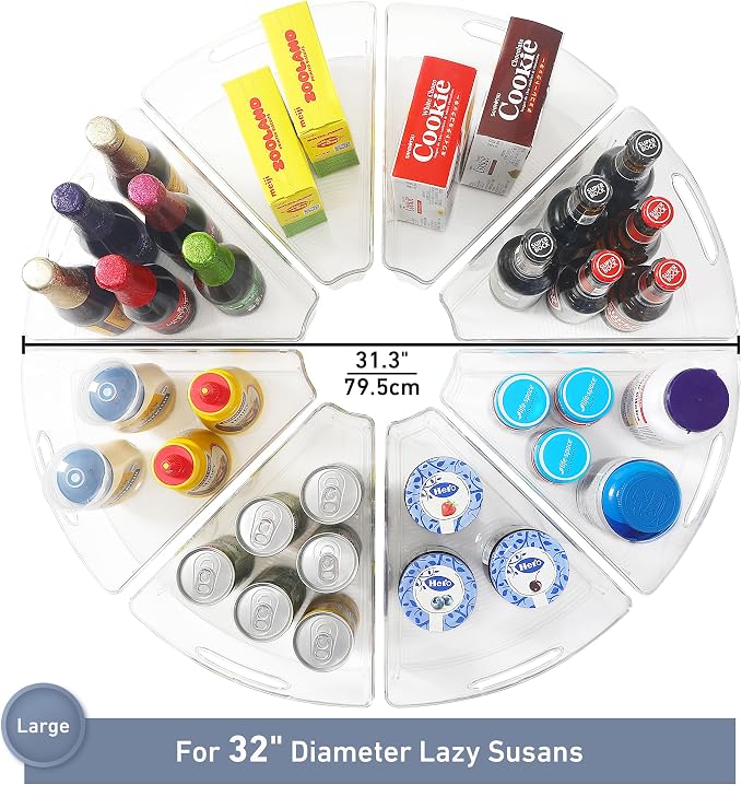 Leeden Lazy Susan Organizer for 32" Diameter Corner Lazy Susan, Plastic Kitchen Cabinet Storage Bins with Handle, 8 Packs, 1/8 Wedge - Food Safe, BPA Free - Image 2