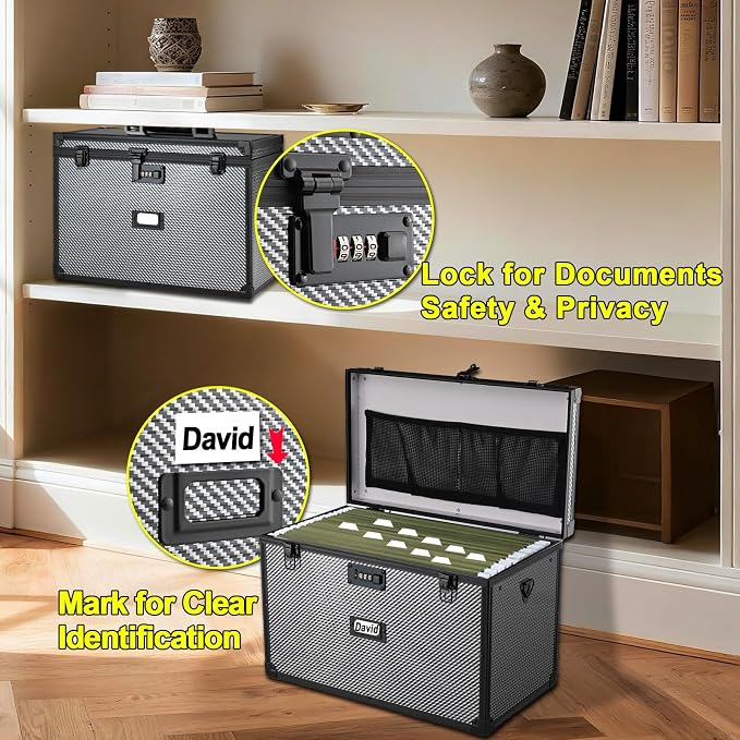 Hanging File Box for Legal, All-in-one set with 20 Folders | Portable Locking Filing Storage Box with Handle & Shoulder strap, Lockable File Cabinet Documents Safe, Lockbox Doc Organizer - Image 4