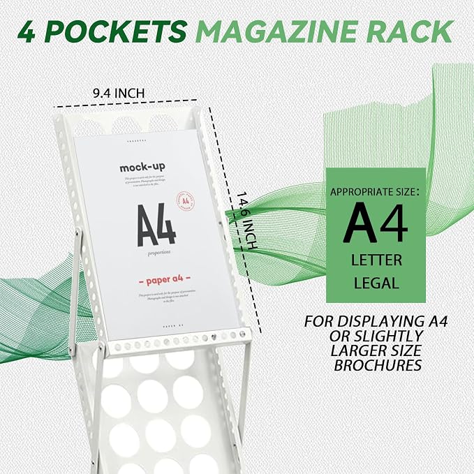 Literature Stand Rack, Standing Magazine Brochure Catalog Display Stand | Collapsible Flyer Holder, Metal Magazine Floor-Standing with Portable Oxford Bag for Office Store Exhibition Trade Show White - Image 6