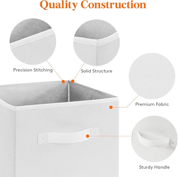 Lifewit Storage Cubes, 11 Inch Organizer Bins, 18L White, 6 Packs | Foldable Decorative Fabric Storage Baskets for Organizing Home Organizers with Handles for Shelves, Closet - Image 3