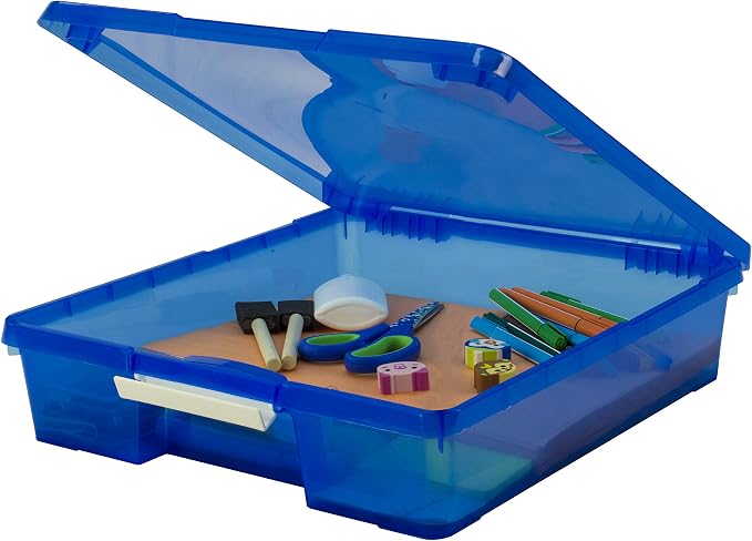 Storex Classroom Craft Project Box – Stacking Plastic Organizer Fits 12x12 Scrapbooking Paper, Blue, 5-Pack (63203U05C) - Image 7