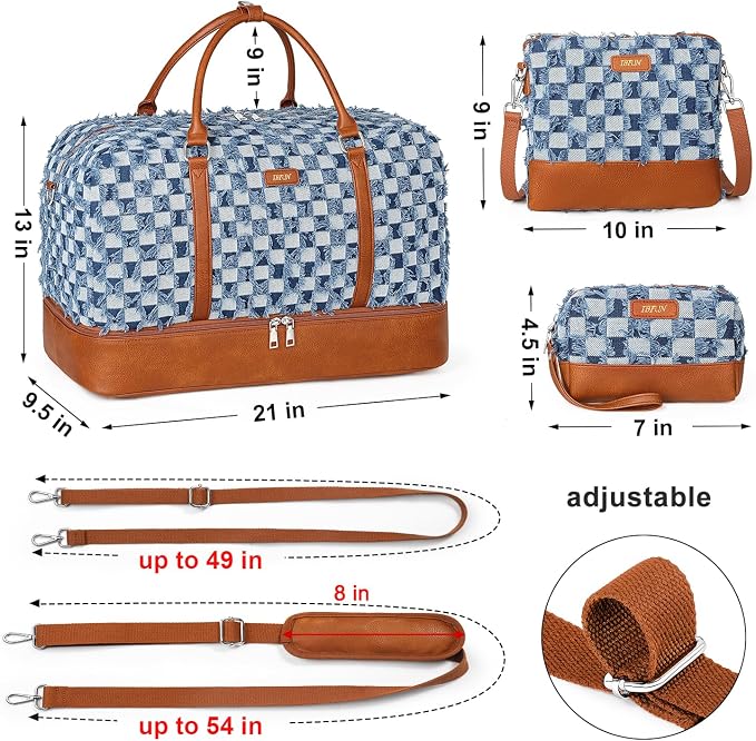 Weekender Bags for Women, 21" Travel Duffle Bag with Shoe Compartment | 3PCS Carry On Overnight Large Duffel Bag with Crossbody Bag and Toiletry Bag for Weekend Travel Gym Hospital Business Trip - Image 7