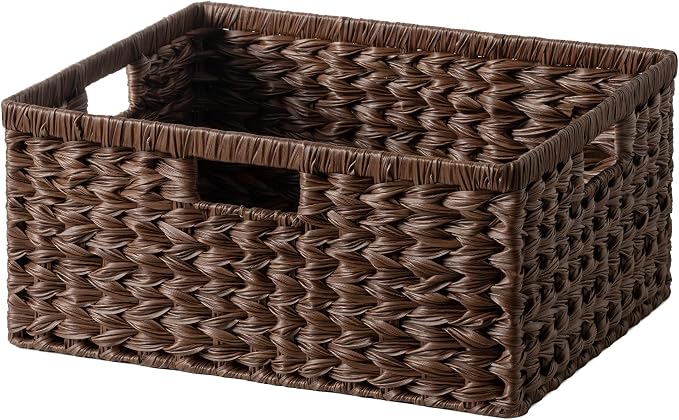 GRANNY SAYS Large Wicker Basket, Decorative Woven Basket for Storage, Waterproof Storage Basket Organizer, Wicker Storage Basket for Organizing, Brown Basket, 1-Pack | Waterproof Plastic Storage Basket Organizer, Wicker Storage Basket for Organizing, L... by GRANNYSAYS