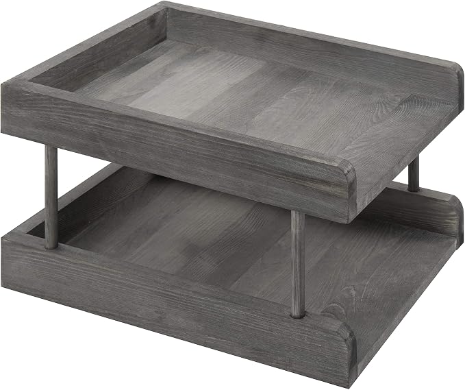 MyGift 2-Tier Rustic Gray Wood Paper File Organizer in and Out Tray/Office Desktop Document Holder Rack - Image 5
