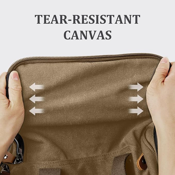 Gonex Canvas Duffle Bag, Expandable 50L Travel Overnight Weekender Bag | for Men, Multiple Pockets, Carry-On Size, Durable Zippers, Detachable Strap, Coffee - Image 2