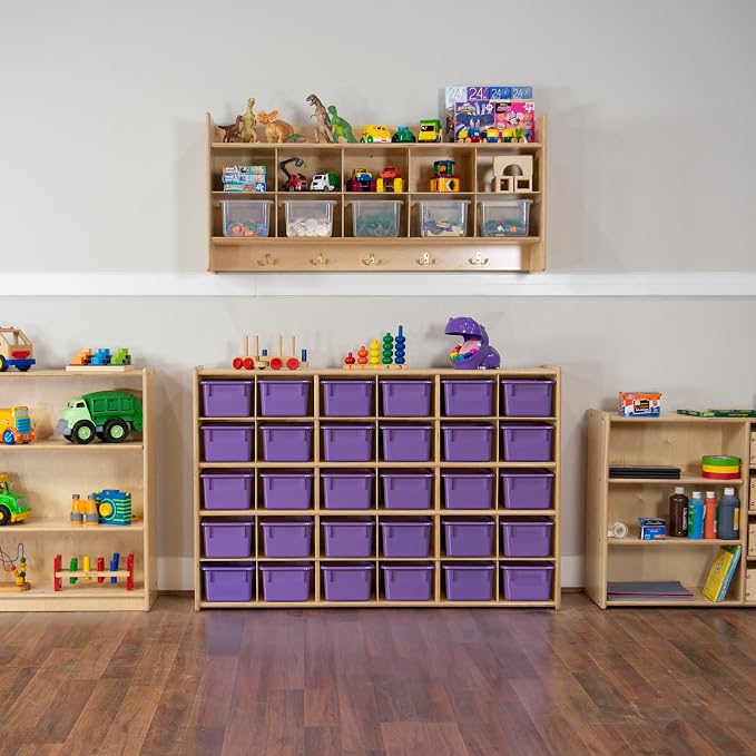 Wood Designs Cubby Storage Bin, Heavy Duty Plastic Containers for Kids Purple Cubby Tray Set of 10 - Image 6